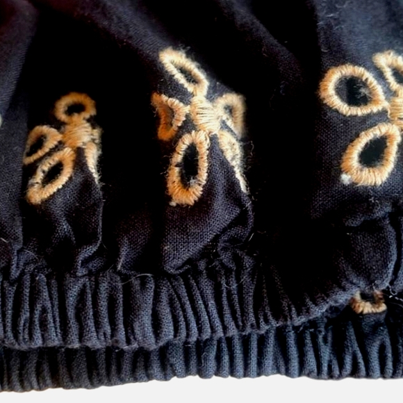 Venus Floral Embroidered Surplice Mini Romper Cream Blk 3/4 Slvs Waist Tie Sz 10 - Picture 8 of 16